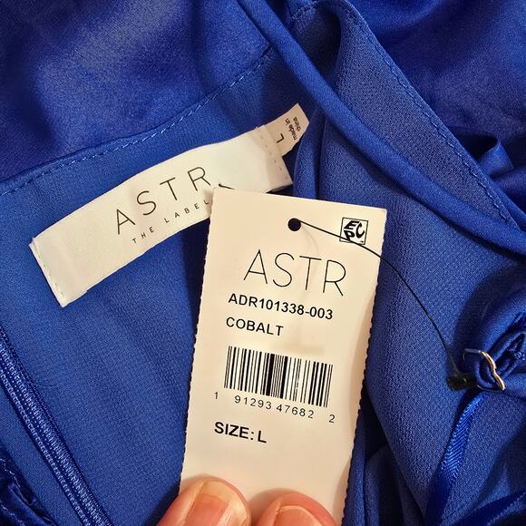 NWT ASTR the Label Satin Tie Front Blue Tank Mini Dress Sexy Short Size L Large - Picture 8 of 9